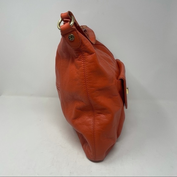 Emma Fox Leather Shoulder Bag – Orange with Blue/White Lining - Picture 2 of 13